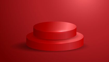 Realistic red podium pedestal stage display platform background for product showcase and presentation
