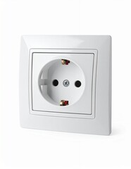White electrical power socket on a clean white background, ready for use in home or office settings.