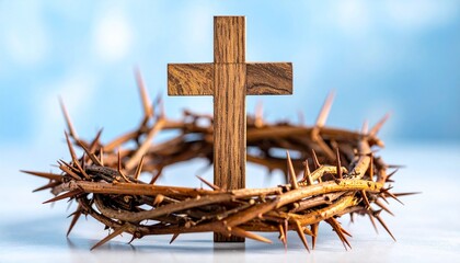 Wooden Cross and Crown of Thorns - A Symbol of Sacrifice and Redemption.