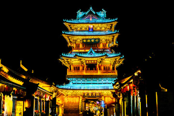 Obraz premium Ancient Pagoda Tower Night View in Taiyuan, Shanxi Province, China