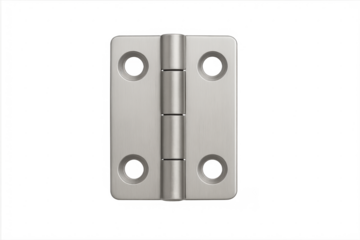 Metal butt hinge securing connection on transparent background