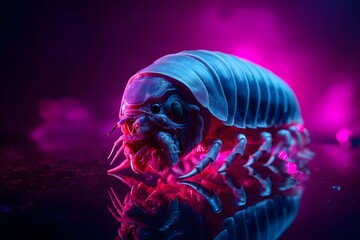 Futuristisches Portr&auml;t eines leuchtenden Mikroorganismus in Neonfarben
