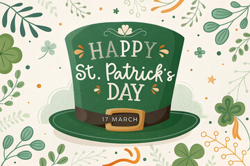 Happy St. Patrick's Day Green Hat With Shamrocks and Festive Decor for Celebration
