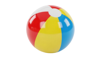 Colorful beach ball PNG isolated on transparent background, inflatable summer toy with red, yellow, blue and white segments © Piotr