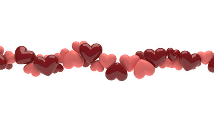 3D Red Heart Border Decoration with Copy Space on White Background