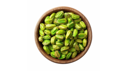 A wooden bowl filled with fresh green cardamom pods, showcasing their vibrant green color and unique texture