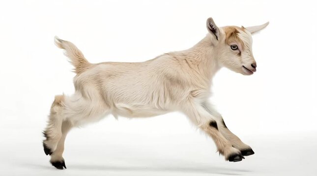 Goat in motion on white background