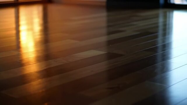 Shiny hardwood floor, light reflecting, dark to bright transition, interior space.