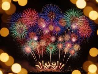 Fireworks display isolated on white background