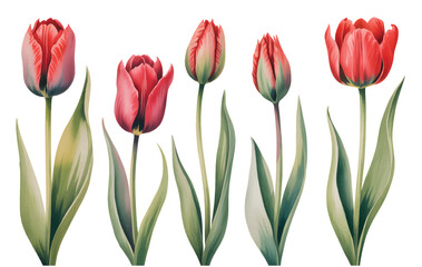Obraz premium Classic red tulip botanical set painted in soft watercolor style.
