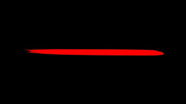 Minimalist red hand-drawn marker line animation on black background representing an underline, divider, or bold highlight for text, titles, and video annotations.
