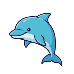 Fototapeta premium Cartoon blue dolphin swimming alone.