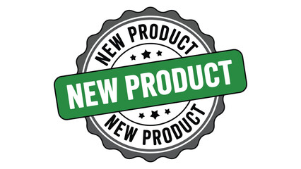  New product green badge label with modern round stamp design for marketing, promotion, ecommerce launch and branding use