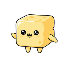 Fototapeta premium Cartoon Cheese Cube Character Smiling Face.