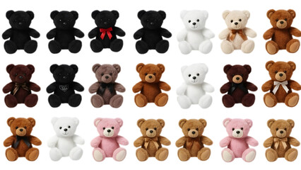 Fototapeta premium Collection of colorful stuffed bears transparent background