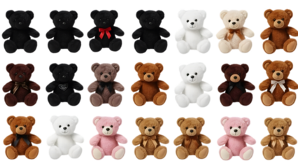 Collection of colorful stuffed bears transparent background