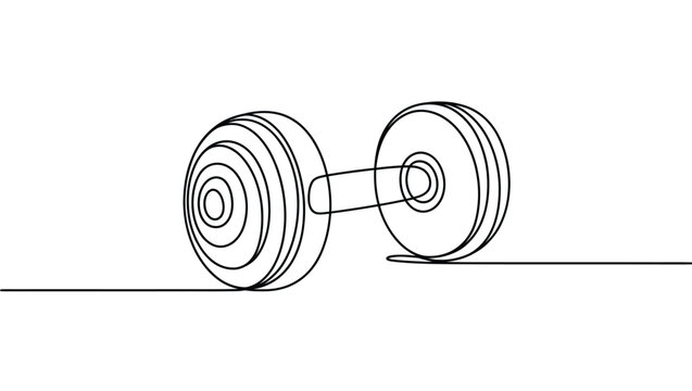   Continuous one line drawing of dumbbell weight isolated on white background, minimal outline illustration for fitness, workout, strength training, bodybuilding and healthy lifestyle concept