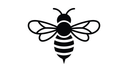  Minimal black bee icon silhouette with wings isolated on white background, simple honeybee symbol for logo, branding, nature, insect concept, vector style illustration © VectorCraze