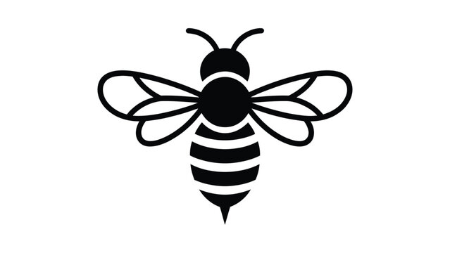  Minimal black bee icon silhouette with wings isolated on white background, simple honeybee symbol for logo, branding, nature, insect concept, vector style illustration