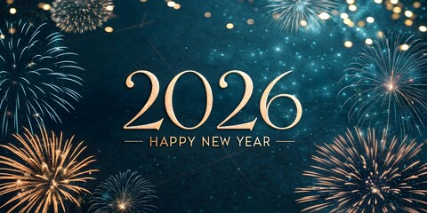 Festive new year celebration with fireworks and golden year display