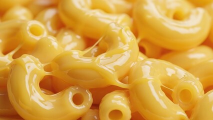 Cheese lover day food A close up view of macaroni pasta coated in a rich, creamy, and golden yellow cheese sauce, creating a comforting and classic dish | Cheese, lover, day, food, festival.