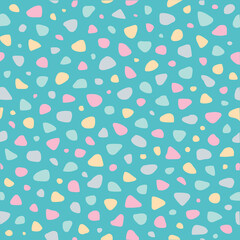 テラゾー柄のパターン（サマーカラー）ー 北欧テイストのやさしいサマーカラーのテラゾー柄。デザインペーパー、マスキングテープ、マスキングシールブック、フレークシール、クリアファイル、手帳デコ素材、ノート表紙、ハンカチ、箸、マグカップ、皿、キッチンクロス、キッチン雑貨、ポーチ等に最適。