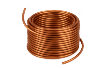 Copper tubing coil winding material on transparent background