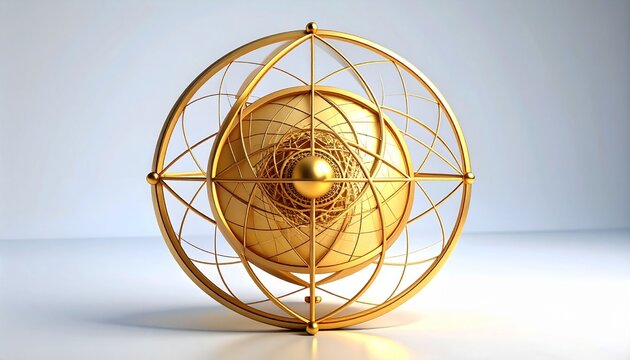 Golden Armillary Sphere - Intricate Astronomical Instrument on White Background.