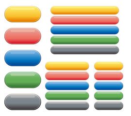 黄、赤、青、緑、黒の5色展開のCTAボタンセット。Webマーケティングなどに使えるベクター素材。