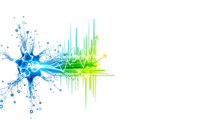 Digital illustration of an AI neuron with interconnected data network on a transparent background. Ideal for tech and AI projects.