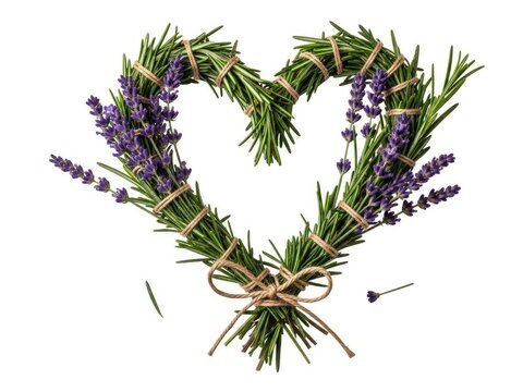 Valentine Rustic heart wreath of rosemary and lavender sprig | Valentine, love, heart, shape, flower, petals.