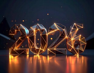 Futuristic 2026 rendering with geometric shapes and gold light