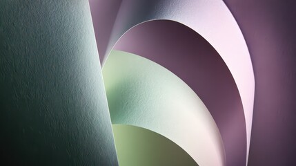 Abstract Paper Sculpture with Green and Purple Hues Subtle Lighting Creates a Soft Textured Background for Artistic or Design Projects and Graphic Elements