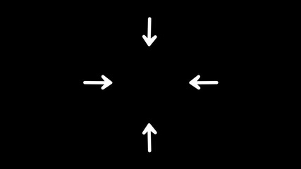 Animation of four white hand-drawn arrows pointing inward to a central focus point on a black background ideal for highlighting content and call-to-actions.
