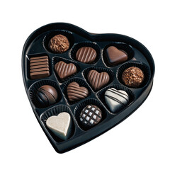 heart shaped box of assorted chocolates isolated on transparent background