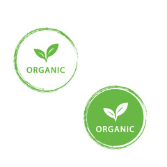 Organic Food Product Labels with Green Leaf Icon