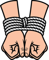 Bound Hands with Rope Restraint Illustration.