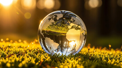 Crystal Globe Reflecting Earth and Nature in Sunlight