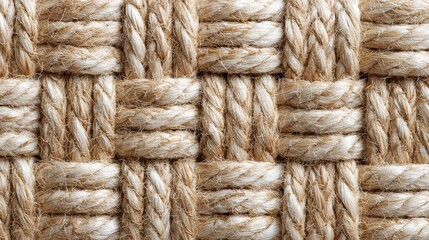 Close-up of a tightly woven, textured material, showcasing a geometric pattern. The light-toned fibers are intertwined in a repetitive grid, creating a tactile surface