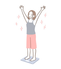 体重計に乗って喜ぶスリムな女性のイラスト素材