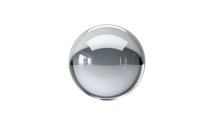 Shiny, refractive sphere on black background, showcasing mirrored light and smooth surface