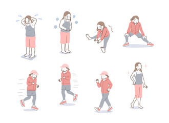 ダイエットをする女性のイラストセット