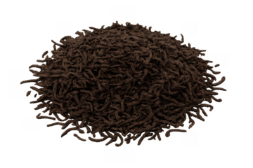 Loose dry black tea leaves pile on transparent background