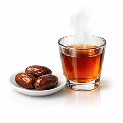 Steaming Hot Tea and Dates on a Background drink beverage