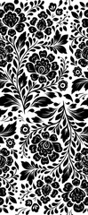 Vector decorative monochrome floral pattern. Slavic ornament with black silhouette of flowers on white background