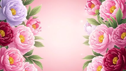 Vibrant floral border with peonies and roses