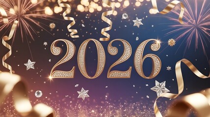 a luxurious new year 2026 celebration background with glitter and confetto