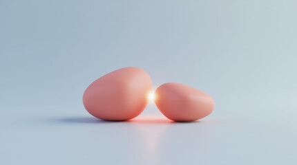 Abstract Valentine Concept: Two Pebble Shapes Connecting On A Blue Background.