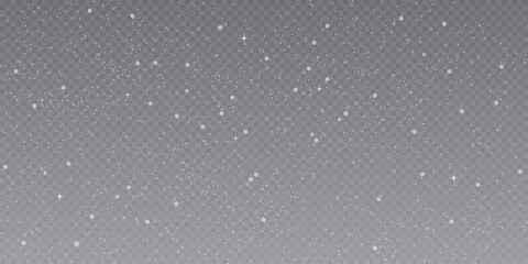 Snowfall effect vector on transparent background. Christmas winter overlay. Realistic snow fallen. Festive wallpaper element for christmas poster, flyer, new year card, realistic vector snow powder.