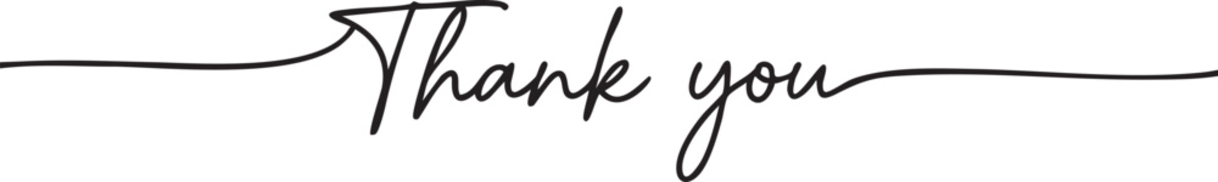 Thank you text in continuous single line drawing style, minimalist typography vector illustration for banner poster and card